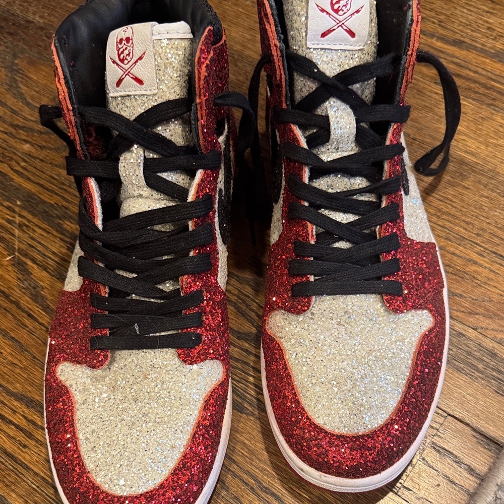 Nike Glitter Red and Silver High-Top Sneakers